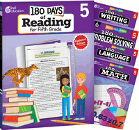 180 Days Reading, Math, Problem Solving, Writing, & Language Grade 5: 5-Book Set