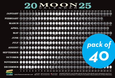 2025 Moon Calendar Card (40 Pack): Lunar Phases, Eclipses, and More! - Long, Kim