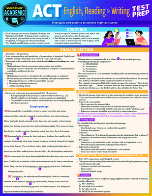 ACT English, Reading & Writing Test Prep: A Quickstudy Laminated Reference Guide - Perkinz, Tiffany, Ma