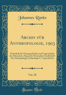 Archiv F?r Anthropologie, 1903, Vol. 28: Zeitschrift F?r Naturgeschichte Und Urgeschichte Des Menschen, Organ Der Deutschen Gesellschaft F?r Anthropologie, Ethnologie U. Urgeschichte (Classic Reprint)