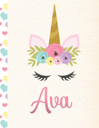 Ava: Personalized Unicorn Sketchbook For Girls With Pink Name - 8.5x11 110 Pages. Doodle, Sketch, Create!