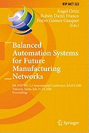 Balanced Automation Systems for Future Manufacturing Networks: 9th IFIP WG 5.5 International Conference, BASYS 2010, Valencia, Spain, July 21-23, 2010, Proceedings