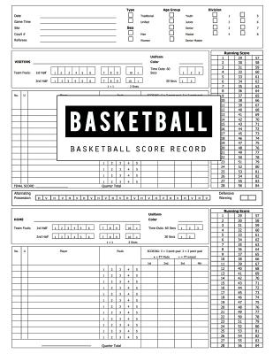 Basketball Score Record: Basketball Game Record Book, Basketball Score Keeper, Fouls, Scoring, Free Throws, Running score for both the home and visiting teams, Size 8.5 x 11 Inch, 100 Pages - Publishing, Bg