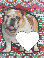 Bohemian British Bulldog Notebook Journal for Bulldog Lovers: Plot Your Design, Write Accompanying Notes, Draw Sketches - 7.44x9.69, 200 Pages, Boho Style Contains Blank Half Wide Ruled and Half Graph 5x5 Grid Paper, Use It as a Coordinate Paper, Grid Pap