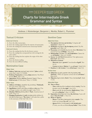 Charts for Intermediate Greek Grammar and Syntax: A Quick Reference Guide to Going Deeper with New Testament Greek - Kostenberger, Andreas J, Dr., PH.D., and Merkle, Benjamin L, and Plummer, Robert L