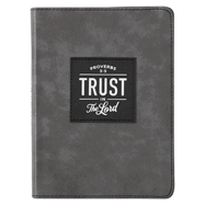 Christian Art Gifts Classic Handy-Sized Journal Trust in the Lord Proverbs 3:5 Bible Verse Inspirational Scripture Notebook W/Ribbon, Faux Leather Flexcover 240 Ruled Pages, 5.7 X 7, Gray