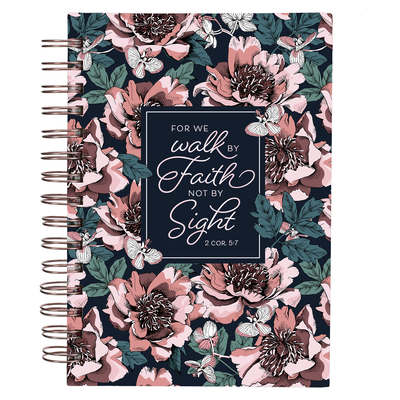 Christian Art Gifts Inspirational Spiral Journal Lined Notebook for Women Walk by Faith 2 Cor. 5:7 Navy Blue 192 Ruled Pages, Large Wire Bound Hardcover - Christian Art Gifts (Creator)