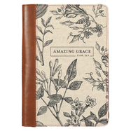 Christian Art Gifts Scripture Journal Brown/Cream Floral Printed Amazing Grace 2 Cor. 12:9 Bible Verse Inspirational Faux Leather Notebook, Zipper Closure, 336 Ruled Pages, Ribbon