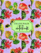 College Ruled Notebook: Lavender Flowering Cactus Cover