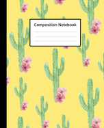 Composition Notebook: Cute Cacti Cactus Watercolor Yellow Pattern, 110 Pages 7.5"x9.25" College Wide Ruled Paper Notebook Journal, Blank Lined Workbook for Teens Kids Students Girls Boys for Home School College for Writing Note taking.