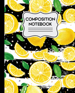 Composition Notebook: Lemon Pattern Black and White Striped - 7.5" X 9.25" Wide Ruled
