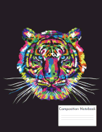 Composition Notebook: Rainbow Tiger on Black, 8.5x11, College Ruled