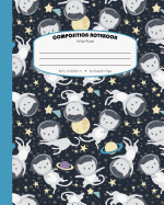 Composition Notebook Wide Ruled: School Exercise Book For Students - 120 Lined Pages - Meow-stronaut - Blue