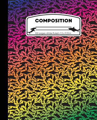 Composition: Sharks Rainbow Marble Composition Notebook Wide Ruled 7.5 x 9.25 in, 100 pages book for girls or boys, kids, school, students and teachers - Pattyjane Press