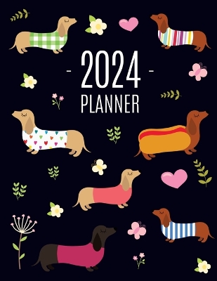 Dachshund Planner 2024: Funny Dog Monthly Agenda January-December Organizer (12 Months) Cute Puppy Scheduler with Flowers & Pretty Pink Hearts - Press, Happy Oak Tree