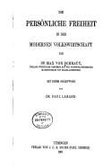 Die Personliche Freiheit in Der Modernen Volkswirtschaft