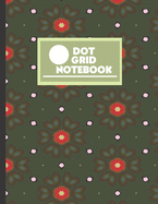 Dot Grid Notebook: Red Flowers Paisley Pink Diamonds Geometric Design on Green Background Cover - 8.5" X 11" In. Dots Spaced .2" Apart 100 Pages