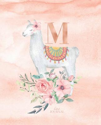 Dotted Journal: Dotted Grid Bullet Notebook Journal Llama Alpaca Rose Gold Monogram Letter M with Pink Flowers (7.5 X 9.25) for Women Teens Girls and Kids - Cute Little Journals