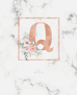 Dotted Journal: Dotted Grid Bullet Notebook Journal Rose Gold Monogram Letter Q Marble with Pink Flowers (7.5