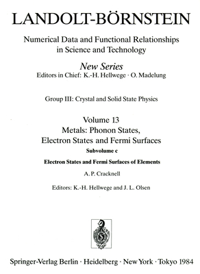 Electron States and Fermi Surfaces of Elements / Elektronenzustnde Und Fermiflchen Von Elementen - Cracknell, A P