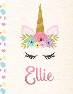 Ellie: Personalized Unicorn Sketchbook For Girls With Pink Name - 8.5x11 110 Pages. Doodle, Sketch, Create!