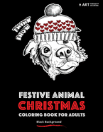 Festive Animal Christmas Coloring Book for Adults: Black Background