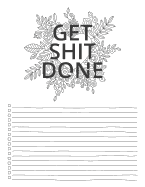 Get Shit Done: 8.5x11 Blank Checklist Notebook with Hand Drawn Heart and Flowers Illustration
