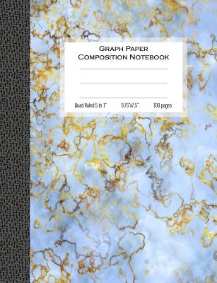 Graph Paper Composition Notebook, Quad Ruled 5 Squares Per Inch, 100 Pages: 9.75 In. X 7.5 In. (9 3/4" X 7 1/2"), Quad Ruled 5x5 Composition Notebook, Blue Gold Marble Cover, Blue Graph Composition Book, Soft Cover - Nova Studio