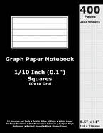 Graph Paper Notebook: 0.1 Inch (1/10 in) Squares; 8.5" x 11"; 21.6 cm x 27.9 cm; 400 Pages; 200 Sheets; 10x10 Quad Ruled Grid; White Paper; Black Glossy Cover; Journal