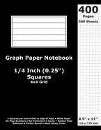Graph Paper Notebook: 0.25 Inch (1/4 in) Squares; 8.5" x 11"; 21.6 cm x 27.9 cm; 400 Pages; 200 Sheets; 4x4 Quad Ruled Grid; White Paper; Black Glossy Cover; Journal