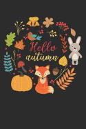 Hello Autumn: autumn notebook, lined journal with autumn wreath of animals and autumn leaves