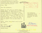 Post Card Tls Charles Watts to Peter Howard & Tom Goldwasser, December 8, 1986