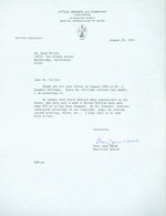 Tls From Executive Editor Mary Jane Walsh (Little, Brown) to Herb Yellin, Lord John Press. Re: First Editions. August 29, 1974