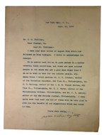 Typed Letter, Signed, Dated September 16, 1908. to G. M. Phillips of West Chester, Pennsylvania