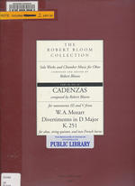 Cadenzas for Movements III and V From W.a. Mozart, Divertimento in D Major, K. 251, for Oboe, String Quintet, and Two French Horns