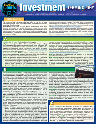 Investment Terminology: A Quickstudy Laminated Reference Guide - Wasilak, Debbie