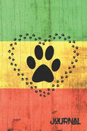 Journal: Notebook or Diary with Dog Paw Prints and Rastafari Colors on Cover.