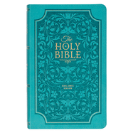 KJV Holy Bible, Giant Print Standard Size Faux Leather Red Letter Edition - Thumb Index & Ribbon Marker, King James Version, Teal Floral