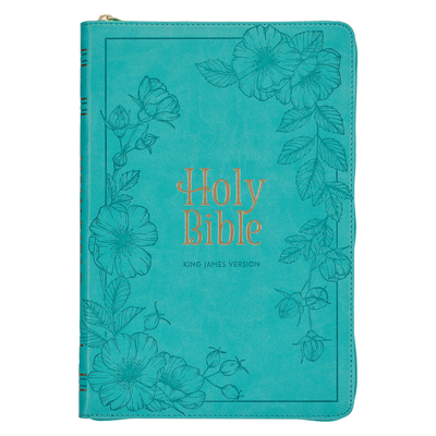 KJV Holy Bible, Thinline Large Print Faux Leather Red Letter Edition - Thumb Index & Ribbon Marker, King James Version, Teal, Zipper Closure - Christian Art Gifts (Creator)