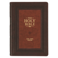 KJV Study Bible, Large Print King James Version Holy Bible, Thumb Tabs, Ribbons, Faux Leather Dark Brown Debossed