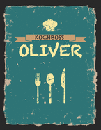 Kochboss Oliver: Das personalisierte Rezeptbuch zum Selberschreiben f?r 120 Rezept Favoriten mit Inhaltsverzeichnis uvm. - cooles Vintage Design in schwarz petrol gelb - ca. A4 Softcover (leeres M?nnerkochbuch)