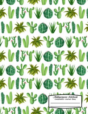 Multipurpose Notebook Composition Journal Diary: Cacti and Succulents on White Background - 8.5in X 11in Softcover Book for School or Activities, College Ruled, 150 Pages (75 Sheets Front & Back) - Spring Hill Stationery