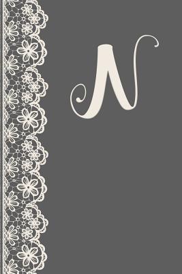 N: Monogrammed Journal Vintage Lace with Monogram Personalized Letter 'n' - Paper Co, Moxie Bloom