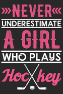 Never underestimate a girl who plays Hockey: Lined journal notebook for Hockey players, Hockey girls birthday gift.