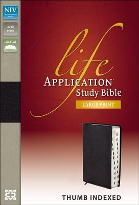 NIV, Life Application Study Bible, Second Edition, Large Print, Bonded Leather, Black, Red Letter Edition, Thumb Indexed - Zondervan