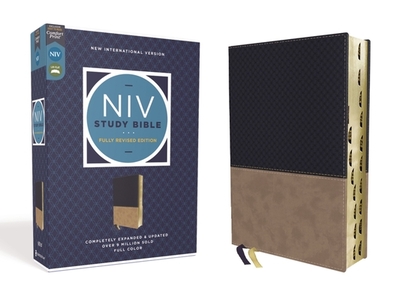 NIV Study Bible, Fully Revised Edition, Leathersoft, Navy/Tan, Red Letter, Thumb Indexed, Comfort Print - Barker, Kenneth L (Editor), and Strauss, Mark L (Editor), and Brown, Jeannine K (Editor)