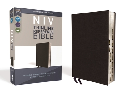 NIV, Thinline Reference Bible, Bonded Leather, Black, Red Letter Edition, Indexed, Comfort Print - Zondervan
