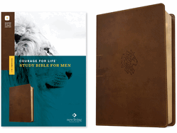 NLT Courage for Life Study Bible for Men (Leatherlike, Rustic Brown Lion, Filament Enabled)