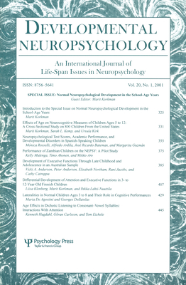 Normal Neuropsychological Development in the School-age Years: A Special Issue of developmental Neuropsychology - Korkman, Marit (Editor)