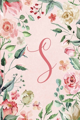 Notebook 6"x9" - Initial S - Pink Green Floral Design: College ruled notebook with initials/monogram - alphabet series. - Glow, Life on